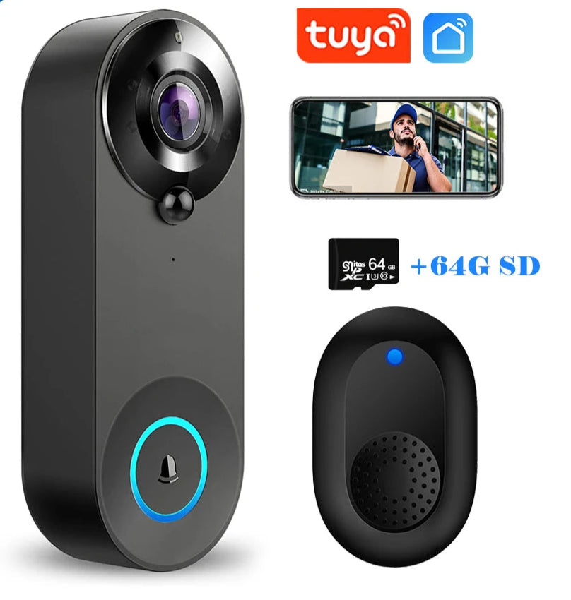 5G Tuya - WiFi 1080P Smart Video Doorbell with Night Vision & 64GB Option
