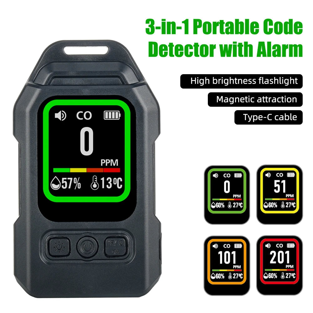 3-in-1 CO Gas Leak Detector | Carbon Monoxide, Temp & Humidity Monitor