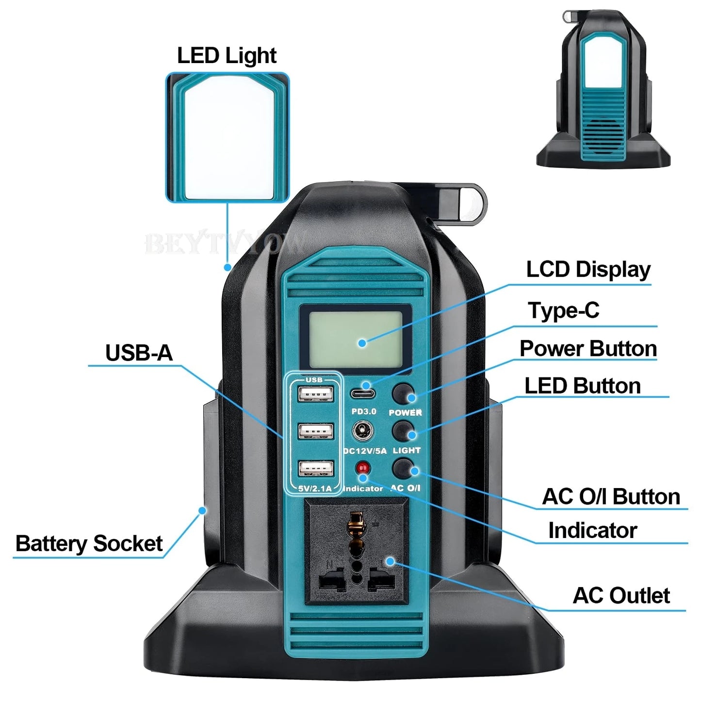 Power Inverter 350W for Makita 18V/20V with USB & LED Light