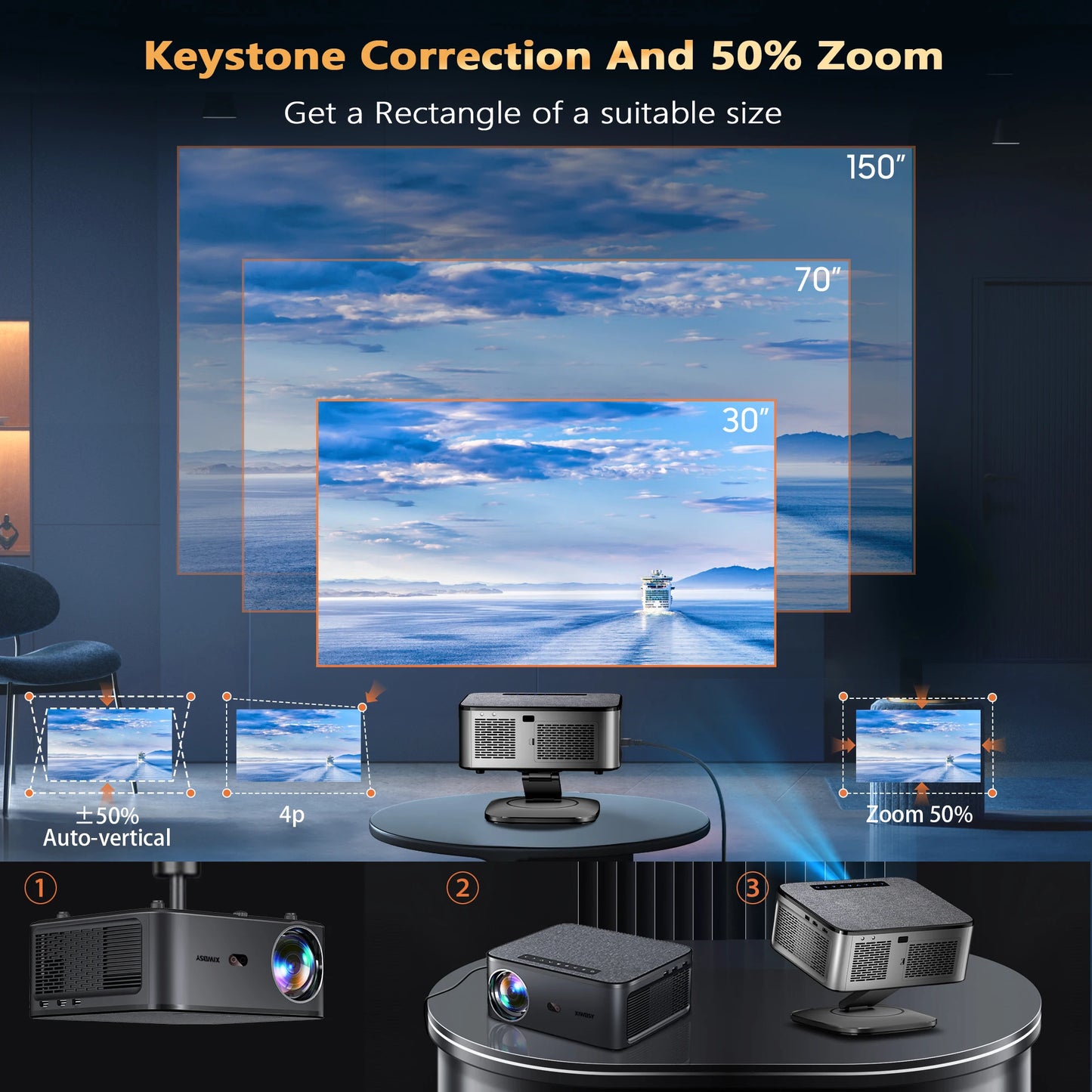 XIWBSY T08 4K Android Projector | 2000 ANSI Lumens Home Theater