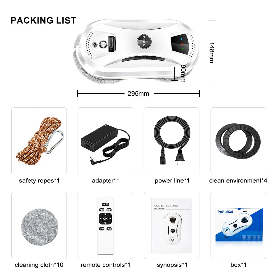 PuRuikai N361 Window Cleaning Robot with Remote & Safety Rope