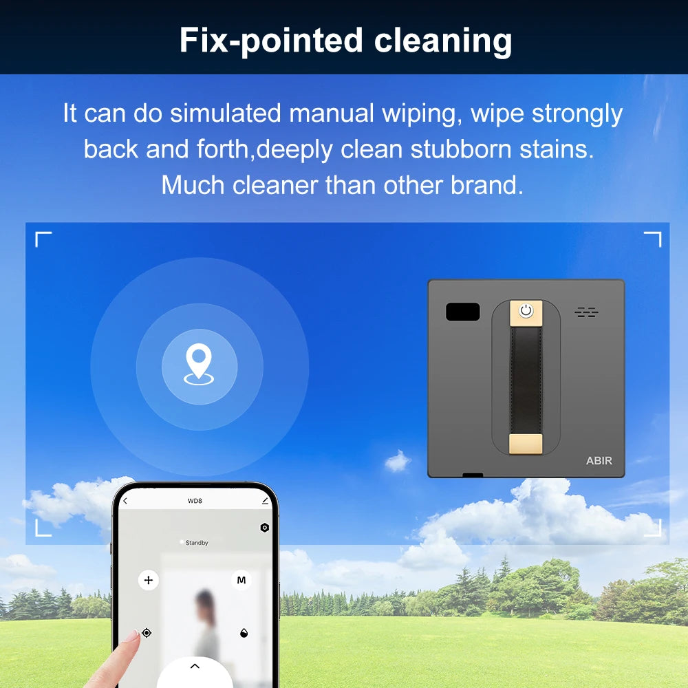 WD8 Robot Window Cleaner – Dual Ultrasonic Spray, 3000Pa Suction