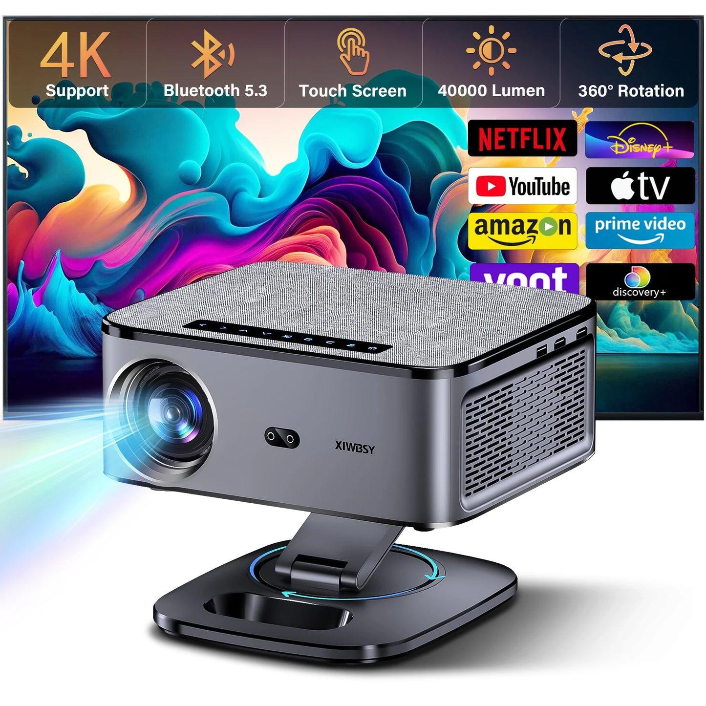 XIWBSY T08 4K Android Projector | 2000 ANSI Lumens Home Theater