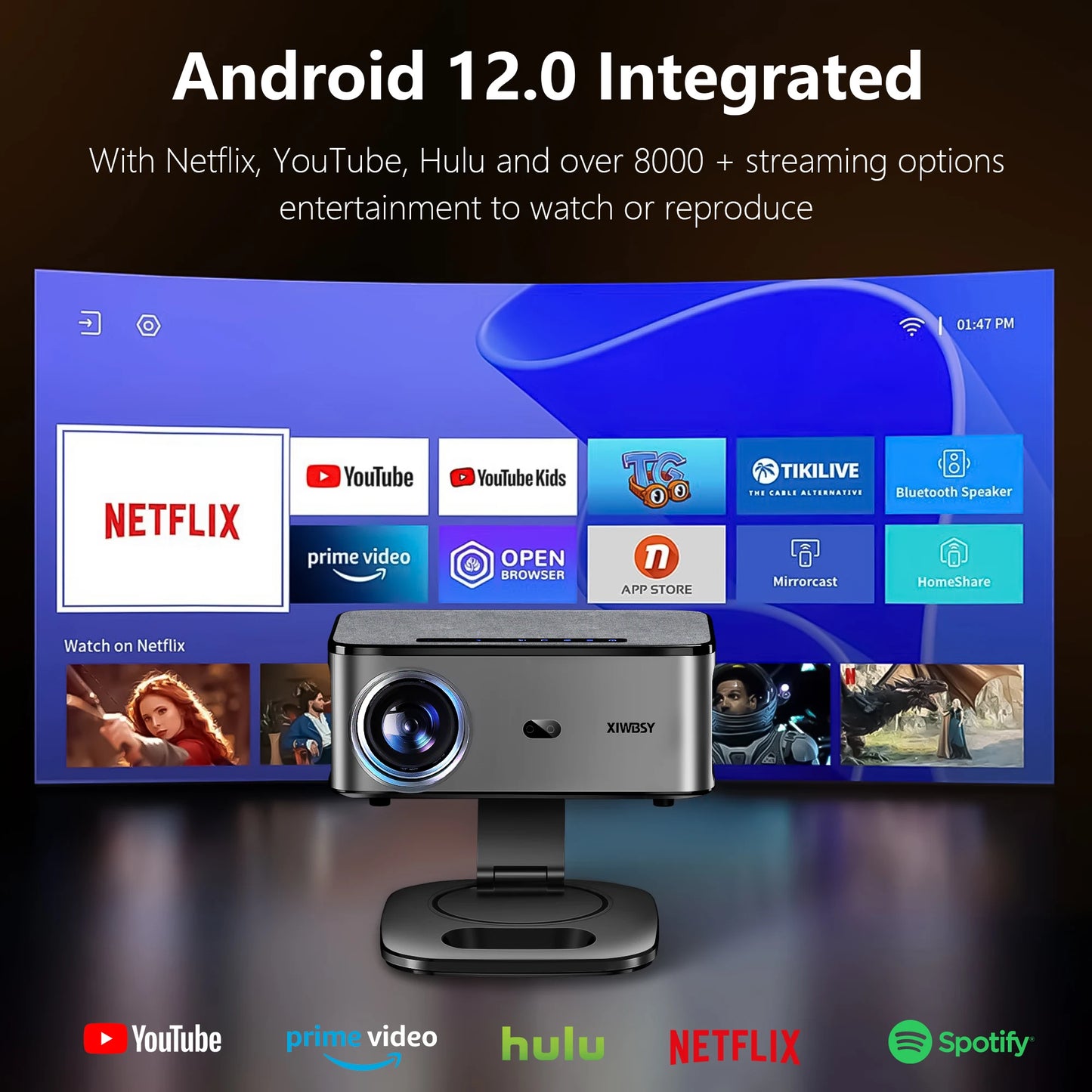XIWBSY T08 4K Android Projector | 2000 ANSI Lumens Home Theater