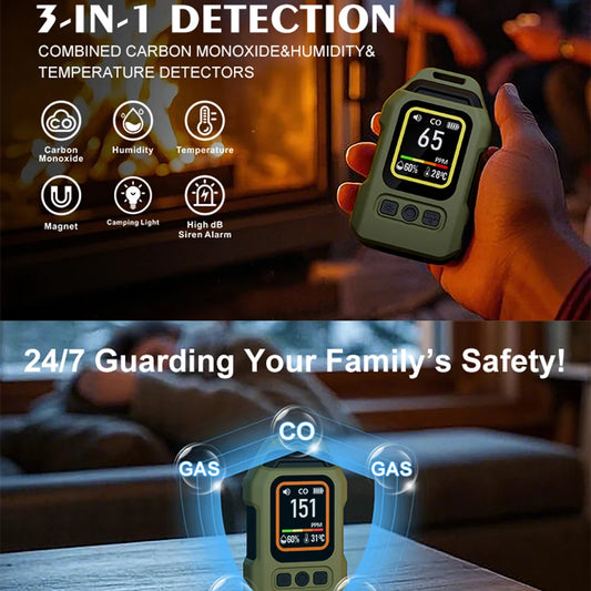 3-in-1 CO Gas Leak Detector | Carbon Monoxide, Temp & Humidity Monitor