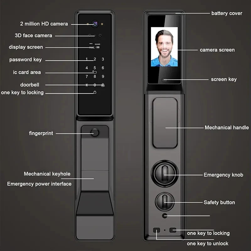 Smart Video Door Lock with Face Recognition, fingerprint & Camera | Tuya App Control